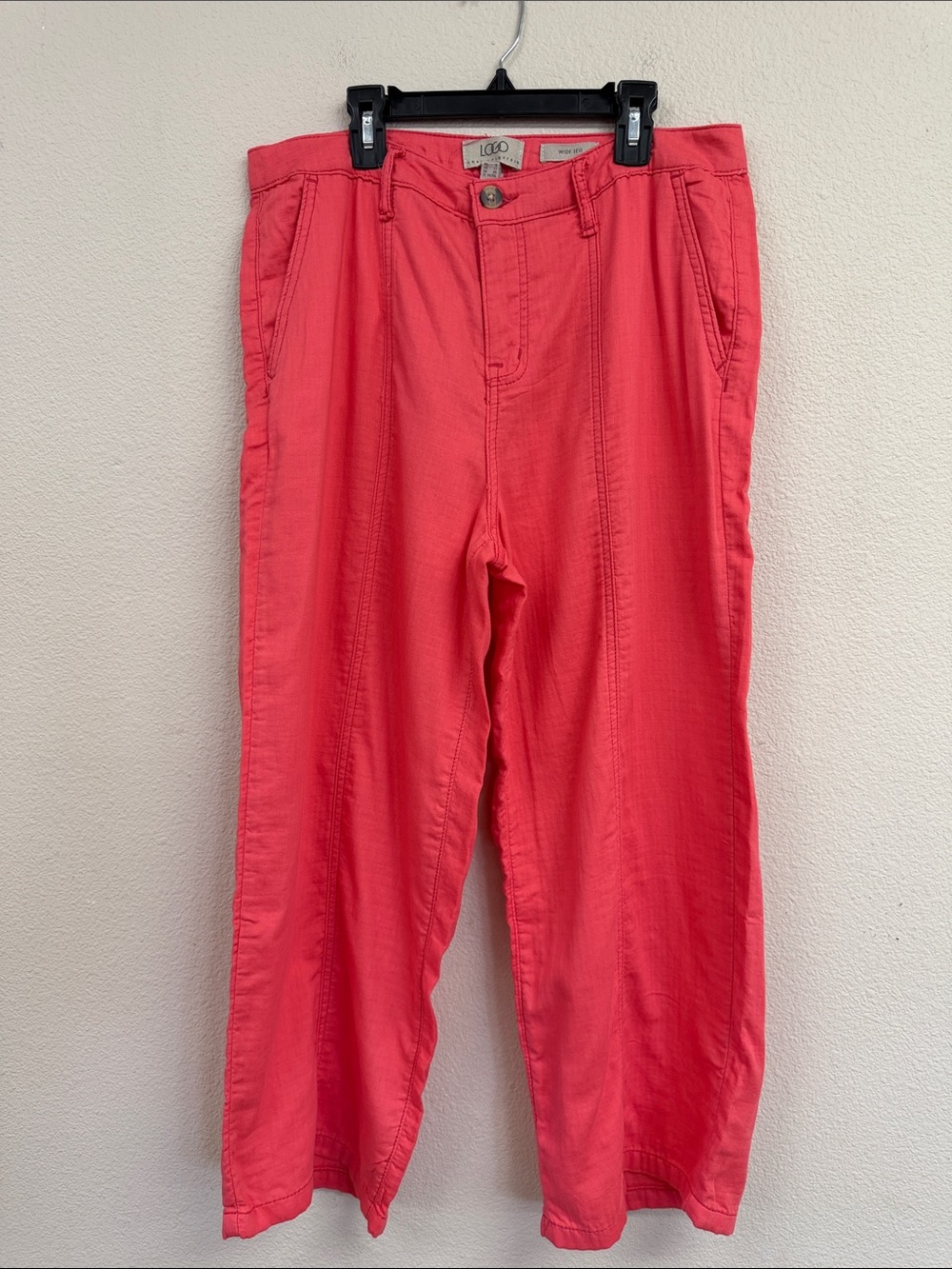 LOGO Lori Goldstein Cotton Gauze Crop Pant Wide Leg Coral Size 8 NWT QVC